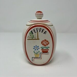 Vintage Ceramic Pepper Jar with Flowers Accents Antique Japanese